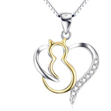 S925 Sterling Silver Cat Pendant Necklace with Crystal
