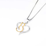 S925 Sterling Silver Cat Pendant Necklace with Crystal