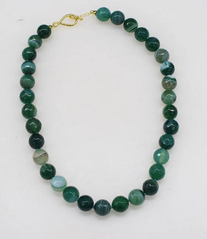 Green/Red Veins Agate 12MM Necklace