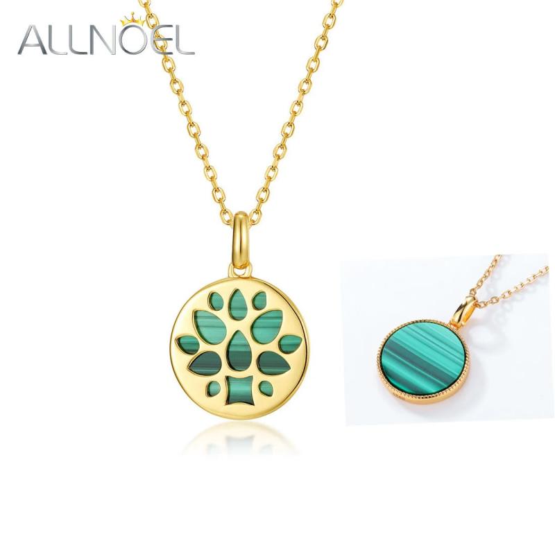 925 Silver Pendant Necklace Malachite Flower Plated Wedding Fine Jewelry