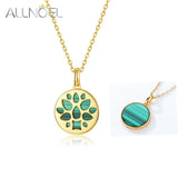 925 Silver Pendant Necklace Malachite Flower Plated Wedding Fine Jewelry
