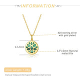 925 Silver Pendant Necklace Malachite Flower Plated Wedding Fine Jewelry