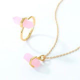 925 Silver Pink Crystal Pendant Necklace Rhombus Pillar Synthetic Rose Quartz