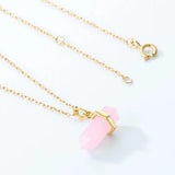 925 Silver Pink Crystal Pendant Necklace Rhombus Pillar Synthetic Rose Quartz