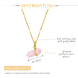925 Silver Pink Crystal Pendant Necklace Rhombus Pillar Synthetic Rose Quartz