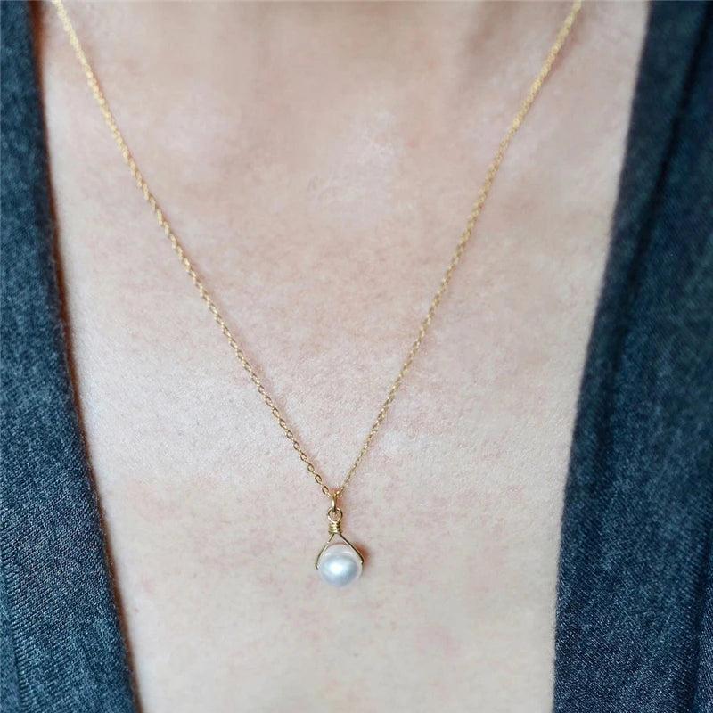 14K Filled Pearl Charm Necklace Jewelry Pendants Boho Necklace For Women