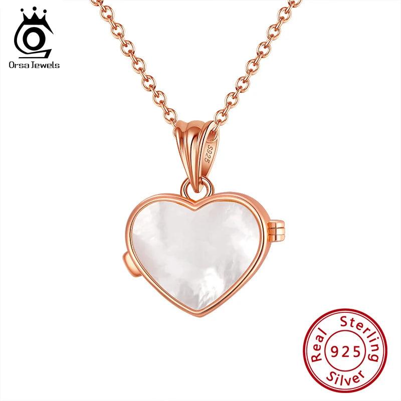 Heart Pendant Necklace 925 Silver Mother of Pearl Fine Jewelry EQN25