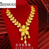 Flower Lily Tassel 24KT Necklace Fine Jewelry Woman Bride