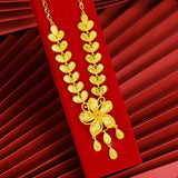 Flower Lily Tassel 24KT Necklace Fine Jewelry Woman Bride