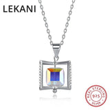Austria Crystal Cube Rotating Pendant Necklace 925 Silver Jewelry