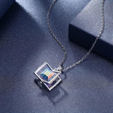 Austria Crystal Cube Rotating Pendant Necklace 925 Silver Jewelry