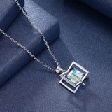 Austria Crystal Cube Rotating Pendant Necklace 925 Silver Jewelry