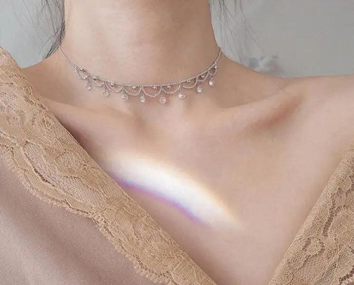 Bohi Princess Tassel Stones Short Necklace Choker Real. 925 Sterling Silver