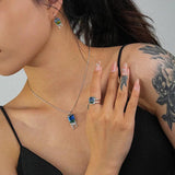 Real 925 Silver Rectangle Tourmaline Choker Necklace for Women Punk Jewelry