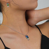 Real 925 Silver Rectangle Tourmaline Choker Necklace for Women Punk Jewelry