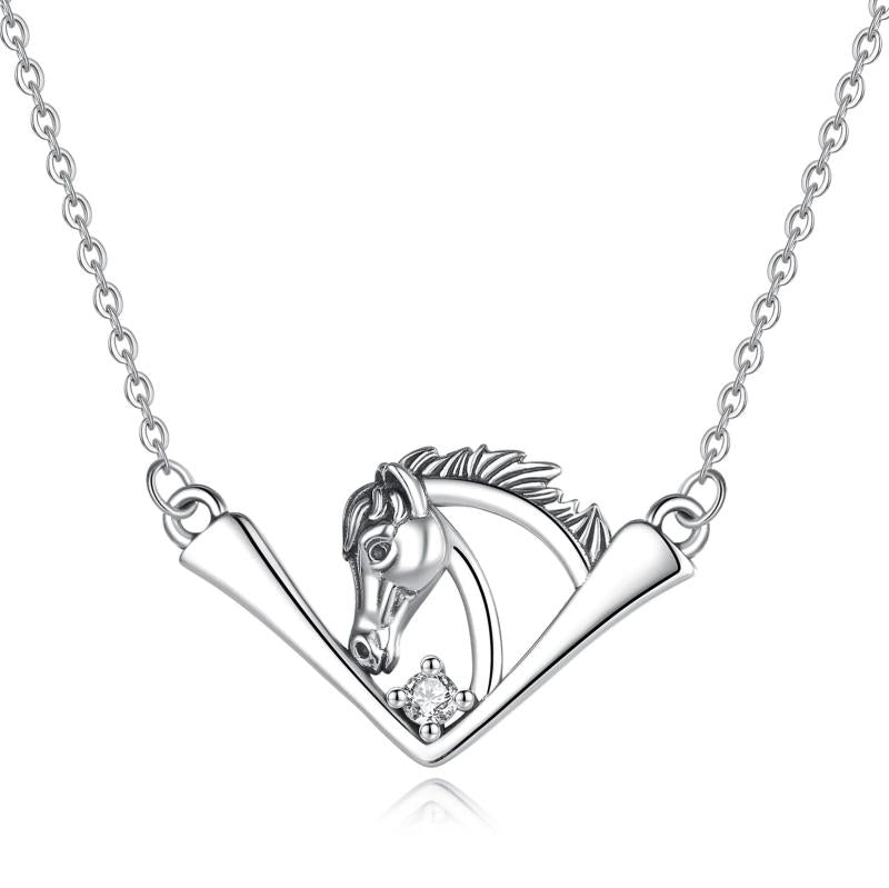 925 Silver Horse Necklace Zircon Pendant Men Women Jewelry Gift