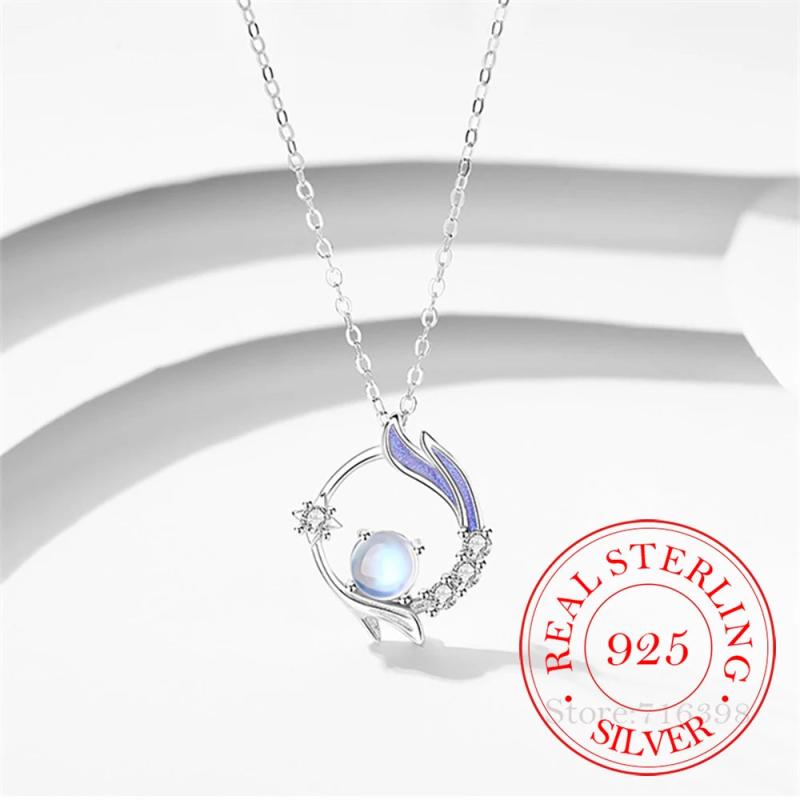925 Silver Moonstone Bead Flower Charm Choker Necklace
