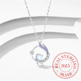 925 Silver Moonstone Bead Flower Charm Choker Necklace