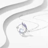 925 Silver Moonstone Bead Flower Charm Choker Necklace