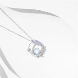 925 Silver Moonstone Bead Flower Charm Choker Necklace