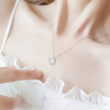 925 Silver Moonstone Bead Flower Charm Choker Necklace