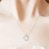 925 Silver Moonstone Bead Flower Charm Choker Necklace