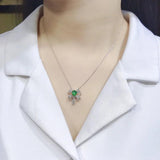 ANGEL Silver Emerald Gemstone Bow Pendant Zircon Necklace