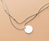 Real 925 Sterling Silver Double Rows Beads Chain Coin Pendant Necklace