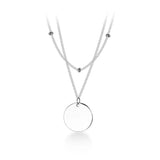 Real 925 Sterling Silver Double Rows Beads Chain Coin Pendant Necklace