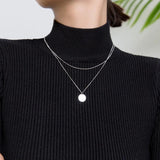 Real 925 Sterling Silver Double Rows Beads Chain Coin Pendant Necklace