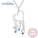 JewelOra 925 Silver Name Necklace with 3 Birthstones Heart Pendant