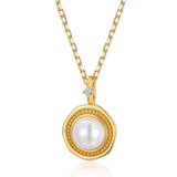 Geometric Diamond Pearl Silver Pendant Vintage Necklace