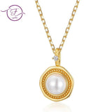 Geometric Diamond Pearl Silver Pendant Vintage Necklace