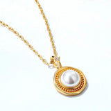 Geometric Diamond Pearl Silver Pendant Vintage Necklace