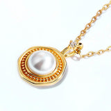 Geometric Diamond Pearl Silver Pendant Vintage Necklace