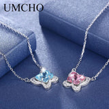 925 Silver Butterfly Necklace Pink Crystal Women