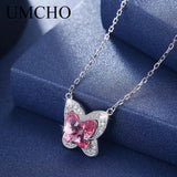 925 Silver Butterfly Necklace Pink Crystal Women