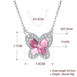 925 Silver Butterfly Necklace Pink Crystal Women
