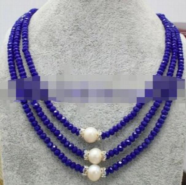 Sapphire Gemstone Akoya Pearl Necklace 17-19''AAA