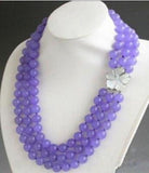 8mm Purple Jade Round Gemstone Beads Necklace 17-19''