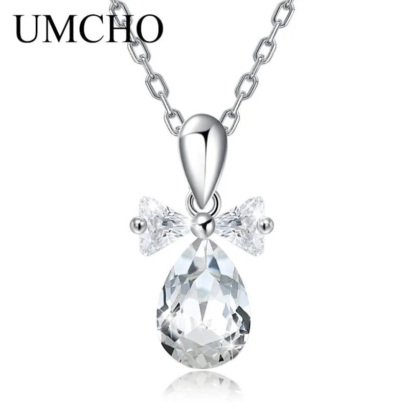 925 Silver Crystal Pendant Necklace with Chain for Women