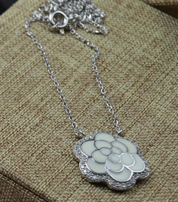 925 Sterling Silver Flower Necklace 48 cm