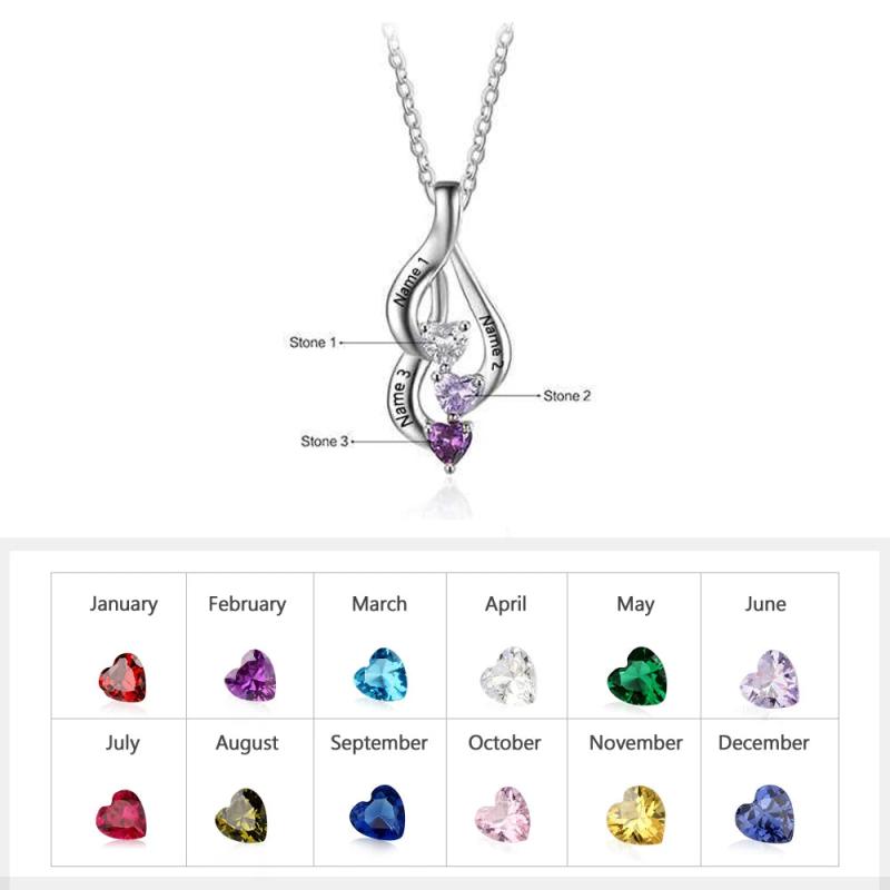 Personalized 925 Silver Birthstone Necklaces Engraved Name Mother Necklace