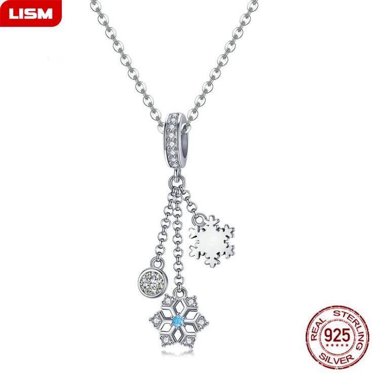 925 Silver Snowflake CZ Pendant Necklace for Women Girls