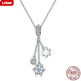 925 Silver Snowflake CZ Pendant Necklace for Women Girls