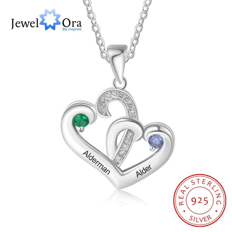 Personalized Name Heart Necklace 925 Sterling Silver Birthstone Pendant