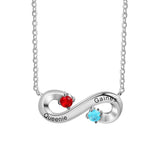 Personalized Infinity Necklace with 2 Birthstones - Engraved Name