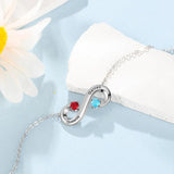 Personalized Infinity Necklace with 2 Birthstones - Engraved Name