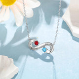 Personalized Infinity Necklace with 2 Birthstones - Engraved Name