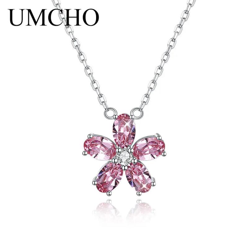 Pink Clear Crystal Sterling Silver Necklace for Women